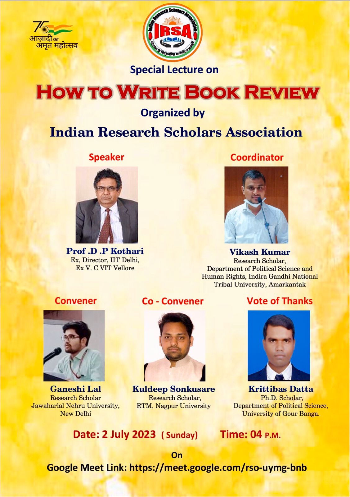 How to write Book Review, Speaker: Prof.D.P Kothari ( Ex, Director, IIT Delhi, and Ex V. C VIT Villore)
