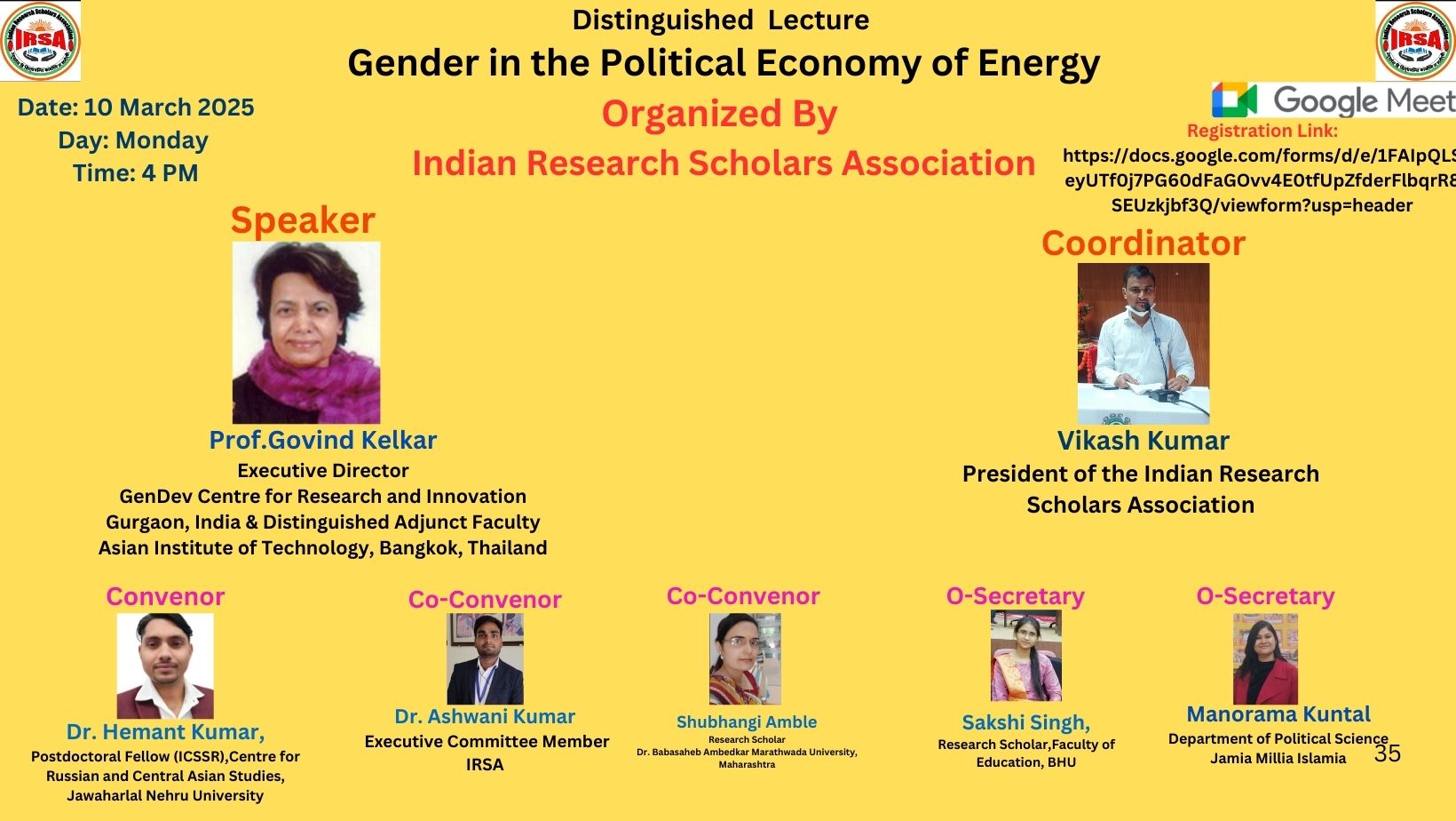    Gender in the Political Economy of Energy,Invited Guest and Speaker: Prof. Govind Kelkar, Executive Director GenDev Centre for Research and Innovation Gurgaon, India & Distinguished Adjunct Faculty Asian Institute of Technology, Bangkok, Thailand