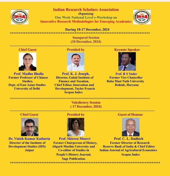 One Week Online Workshop on Research Methodology, Date: 10-17 December