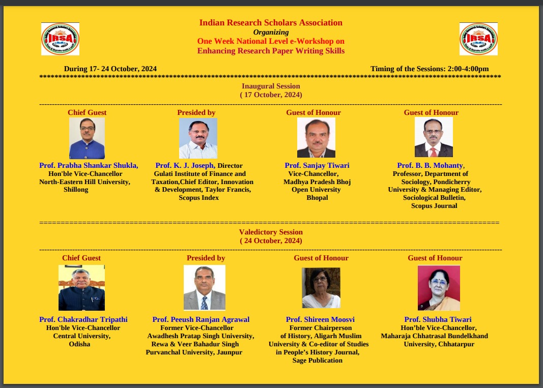One Week Online Workshop on Research Paper Writing, Date 17-24 Oct 2024