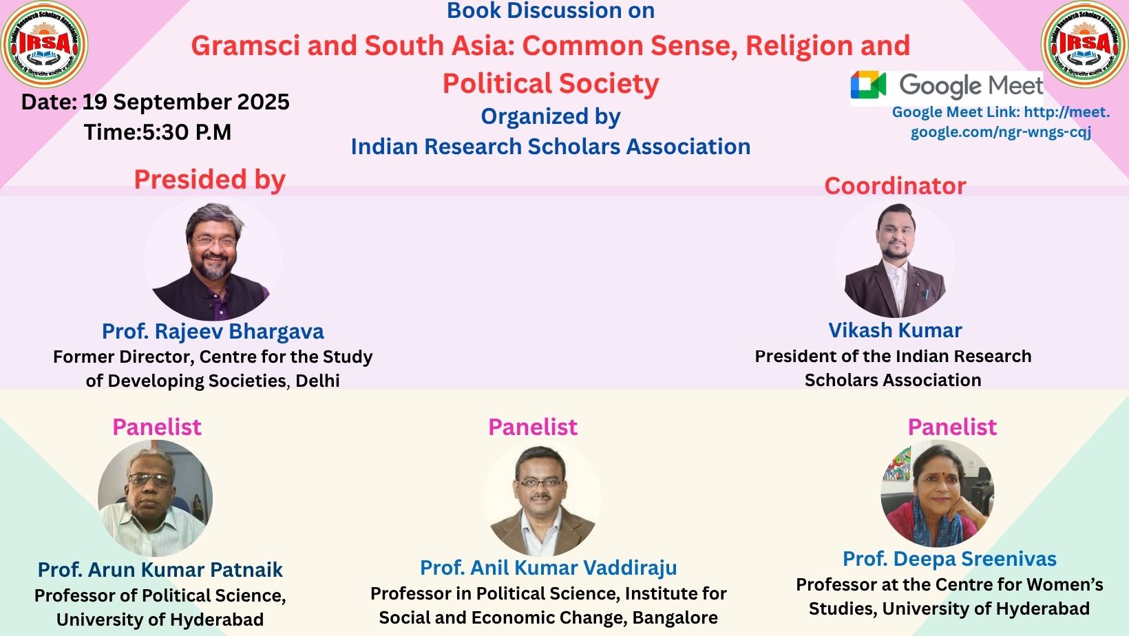 Book Discussion on Gramsci and South Asia: Common Sense, Religion and Political Society on19/09/2025 at 5:30 P.M