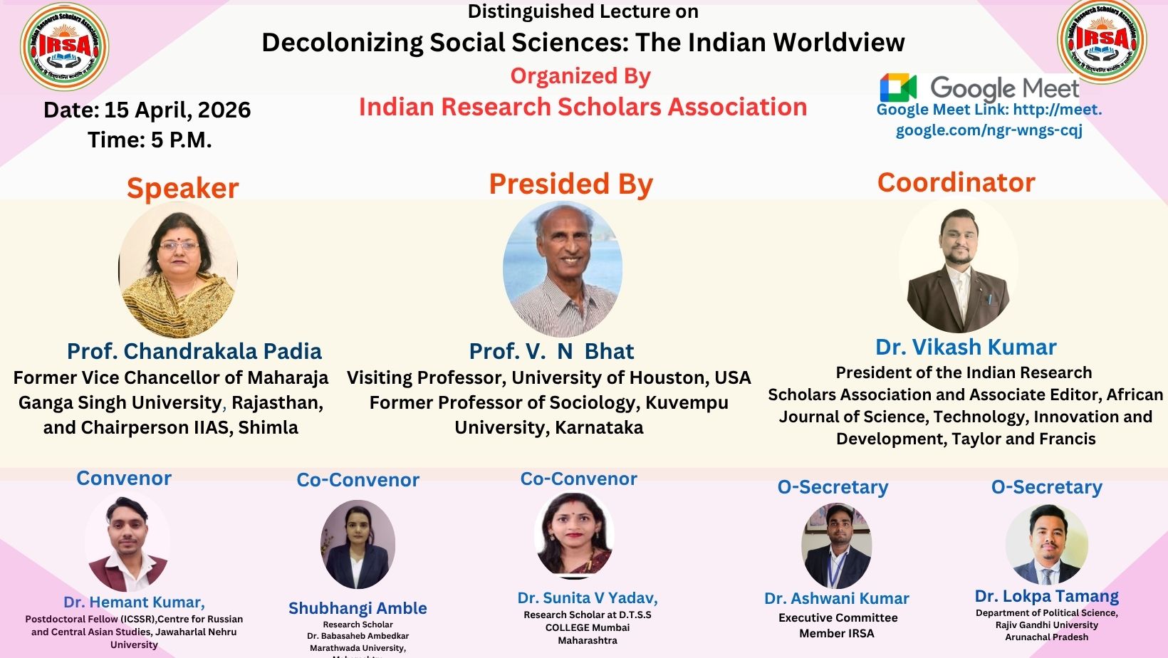 Decolonizing Social Sciences: The Indian Worldview Date: 15 April, 2026  Time: 5 P.M.