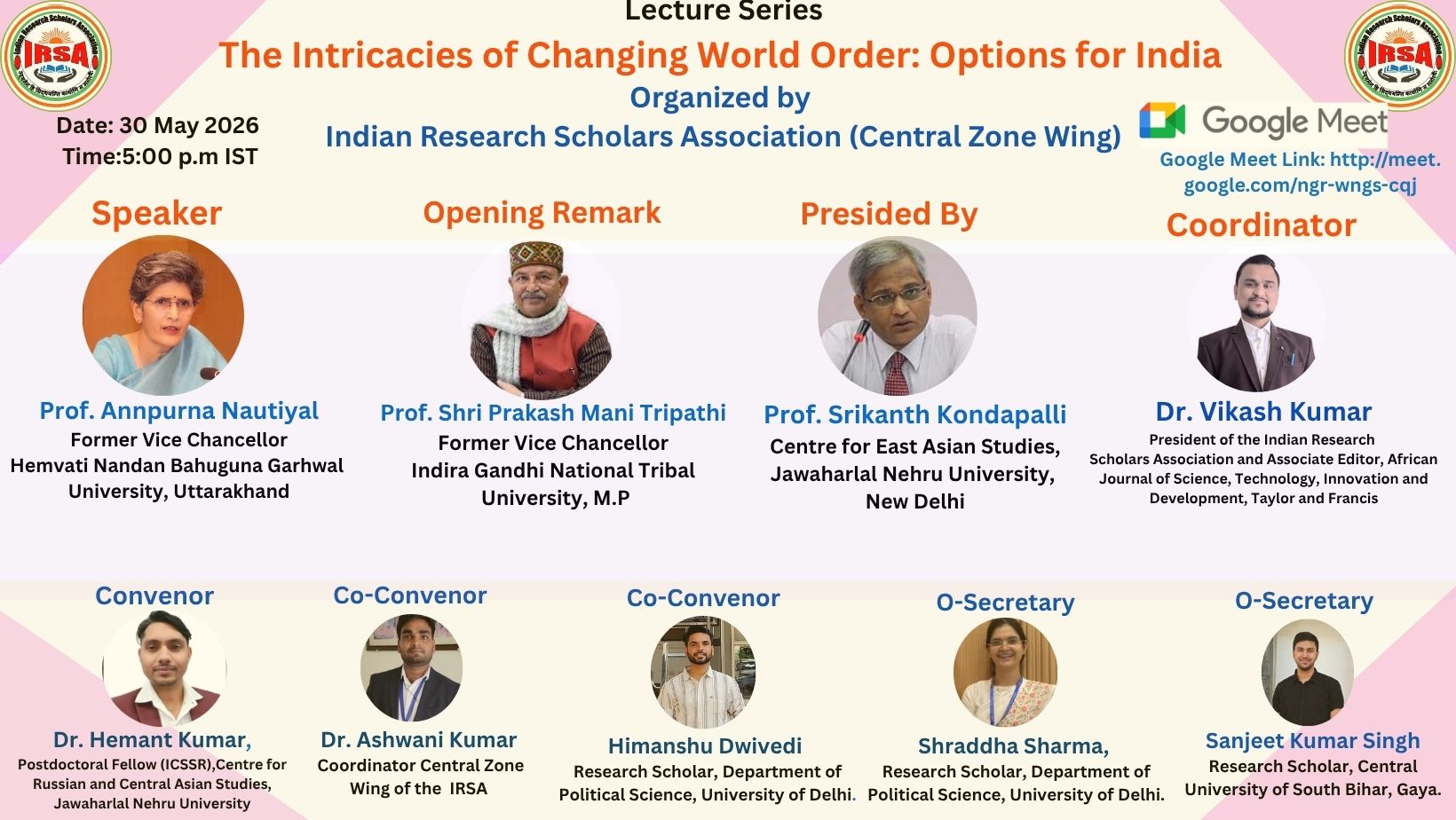 Lecture Series on The Intricacies of Changing World Order: Options for India on 30/05/2026