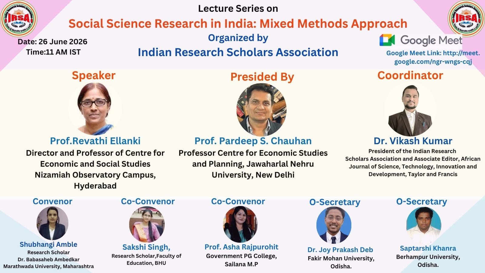 Social Science Research in India: Mixed Methods on 26 June 2026, Time:11 AM IST