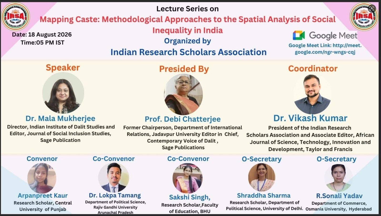 Lecture Series on Mapping Caste: Methodological Approaches to the Spatial Analysis of Social Inequality in India