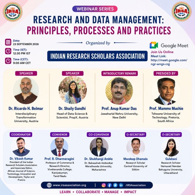 Webinar Series on Research and Data Management: Principles, Processes, and Practices